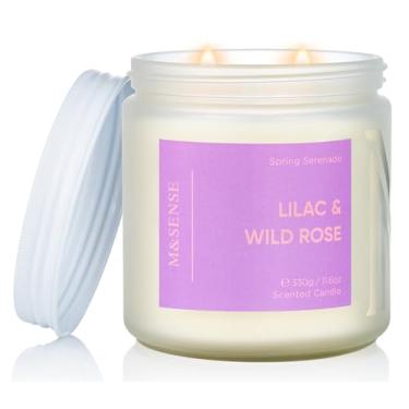Imagem de M&SENSE Vela perfumada rosa selvagem lilás - cera de soja natural de 328 g 70 horas de tempo de queima de longa duração, vela não tóxica, vela perfumada de 2 pavios para decoração de casa, vela de
