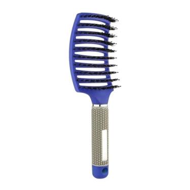 Imagem de Escova de cabelo feminina, pente de massagem para couro cabeludo e escova de nylon para cabelo molhado, cacheado, desembaraçador para salão (azul)