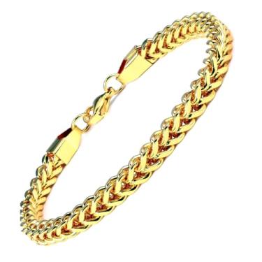 Imagem de IMPRESSIVE Pulseira masculina de elos Foxtail de corrente Franco de aço inoxidável 4 mm banhado a ouro 14k 21,6 cm, 8.5 inches, Aço inoxidável, Sem Pedra Preciosa