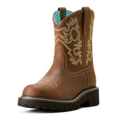 Imagem de ARIAT Botas femininas Fatbaby bordadas, bico redondo, sem cadarço, salto baixo, cano baixo, 2,5 a 5 cm - Branca, Marrom atrevido, 39