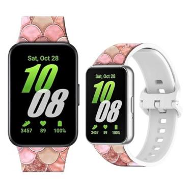 Imagem de LIKLNAPQ Pulseira esportiva ajustável de silicone macio compatível com Galaxy Fit3 para smartwatch Galaxy Fit 3 SM-R390 (escamas de peixe coloridas)