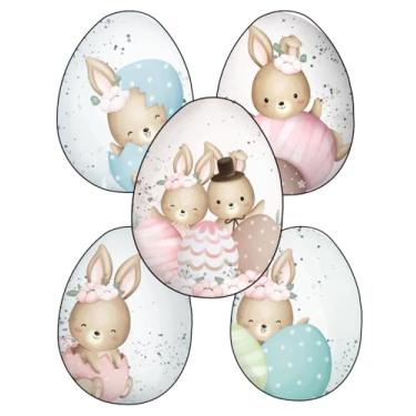 Imagem de Adesivos Decorativos de Páscoa, Coelhinhos em Ovos, 5cm, Kit com 50 Unidades para Embalagens, Potes e Presentes