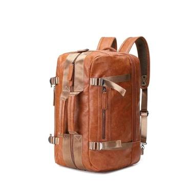 Imagem de Mochila de negócios de grande capacidade para homens mochila de couro de luxo dos homens do vintage viagem portátil mochila multi bolso(Brown)