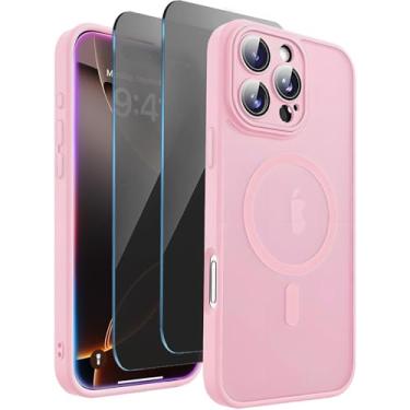 Imagem de TXXO Capa magnética para iPhone 16 Pro compatível com Magsafe, com protetores de tela de privacidade X2 [proteção total da câmera] Capa de telefone feminina translúcida fosca à prova de choque para