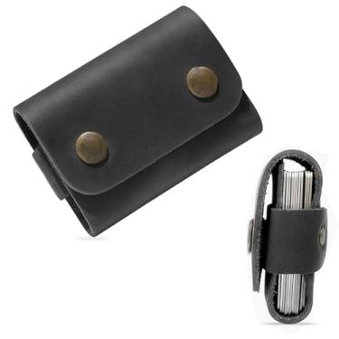 Imagem de Carteira de couro feita à mão com porta-cartões – capa fina para cartões de crédito e negócios para homens e mulheres, carteira de couro minimalista com fecho de pressão – marrom, preto, terracota,