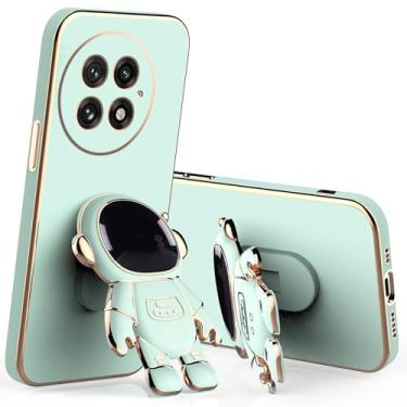 Imagem de Capa compatível com OnePlus 13 com suporte de desenho animado de astronauta criativo rosa, OnePlus 13 capa de silicone à prova de choque com suporte macio TPU capa fina (verde)