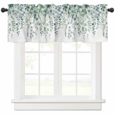 Imagem de Cortina de sanefa para janela de cozinha – Verão, folhas de eucalipto, verde sálvia, planta de fazenda, bolso para varão, tratamento de privacidade, cortinas para sala de estar, casa de fazenda