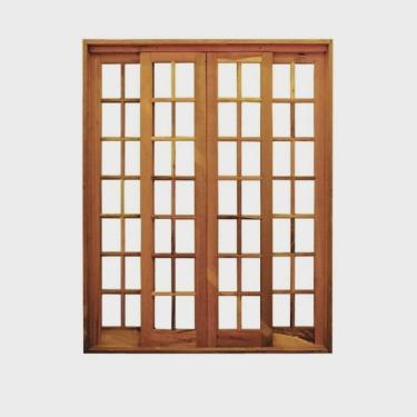 Imagem de Portal Correr Quadriculado 4 Folhas Itauba Reto com Fechadura 2,00 X 2,10 Rodam Natural