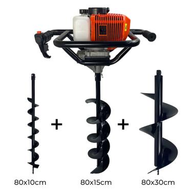 Imagem de Perfurador de Solo A Gasolina 52cc c/ brocas 80x10cm + 80x15cm + 80x30cm Carbon Fak