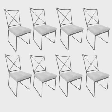 Imagem de Kit 08 Cadeiras Sala de Jantar Escritório Office Clark Industrial Ferro Cinza Corino Branco - Ahz Móveis