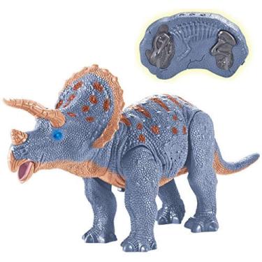 Imagem de Liberty Importa Dino Planet Controle Remoto rc Brinquedo de dinossauro ambulante com cabeça trêmula, iluminar olhos e sons (Triceratops)