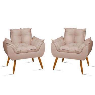 Imagem de Kit 2 Poltronas Cadeiras Reforçadas Confortáveis – Jl Decor Cor: bege