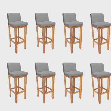Imagem de Kit 08 Banqueta Alta Com Encosto Aila Balcão Bistrô Base Madeira Maciça Corino Cinza - Ahz Móveis
