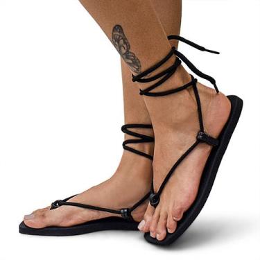 Imagem de Sandália Rasteira Feminina de Amarrar Bico Quadrado Modernidade Inovaç