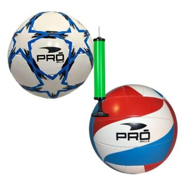 Imagem de Kit Bola De Vôlei + Bola De Futebol + Bomba - Cores Sortidas - Pro Bal