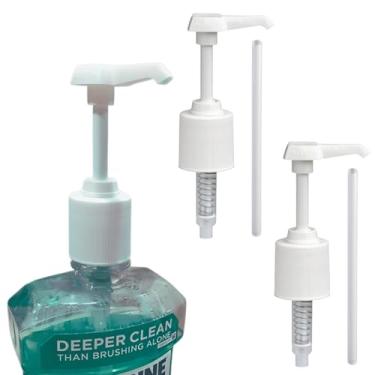 Imagem de Pacote com 2 bombas dispensadoras de enxaguante bucal compatíveis com frascos Listerine de 1 a 1,5 litros, branco, dispensador de bomba de enxaguante bucal, Branco