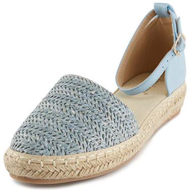 Imagem de Alexis Leroy Sandália espadrille feminina de bico fechado trançada, tira no tornozelo, Azul, 8