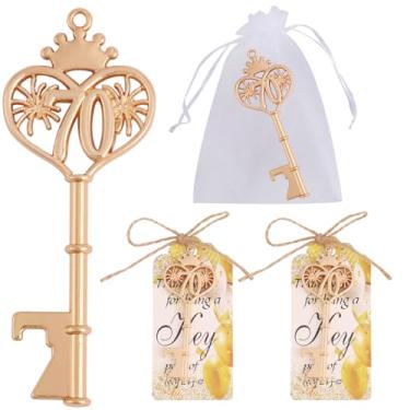 Imagem de Cesdai 50 Peças 70 Lembrancinhas De Festa Aniversário Abridor Garrafas, Chaveiro Cerveja 70º Para Convidados Com Saquinhos Organza E Cartões Agradecimento, Garrafas Decoração Suprimentos