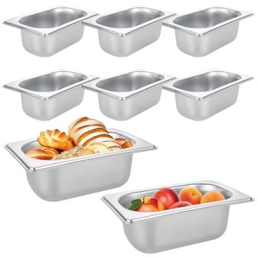 Imagem de EATHEATY Pacote com 8 frigideiras de hotel de aço inoxidável, frigideiras empilháveis, frigideiras de bufê, anticongestionamento, panela de comida para hotel, restaurante, buffet, artigos de festa