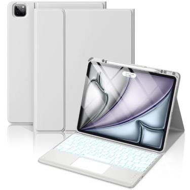 Imagem de Hamile Capa Com Teclado Para Ipad Air De 13 Polegadas (M3/M2) - Teclado Magnético Sem Fio Com Trackpad Multitoque, 7 Cores, Retroiluminação, Capa Tipo Fólio À Prova De Manchas Para Ipad Pro 12.9 6ª,