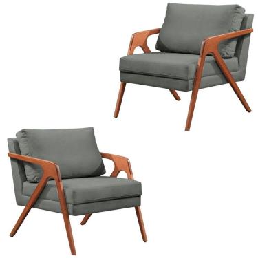 Imagem de Kit 2 Poltrona Mona Decorativa Sala Quarto Base em Madeira