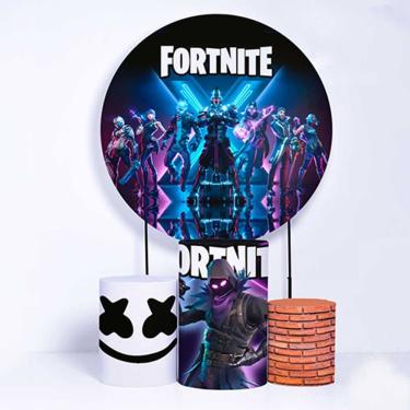 Imagem de Kit Painel de Festa Redondo e Trio de Cilindros Fortnite - Fera Print
