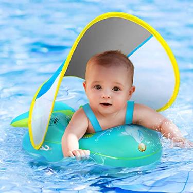 Imagem de Balhvit Boia Inflável Para Piscina Infantil Com Cobertura E Proteção Solar Fps 50+, Boia Inflável Para Bebês Com Suporte De Segurança E Esponja, Acessórios E Brinquedos Aquáticos Divertidos Para Pis