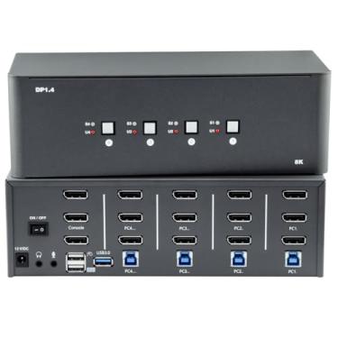 Imagem de Bytecc Comutador Kvm Para 3 Monitores, 4 Computadores, Comutador Displayport 8K Com Usb 3.0, Conector, 4 Computadores Compartilham Um Conjunto De Teclado E Mouse, Compatível Com Windows/Mac/Linux (M