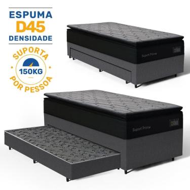 Imagem de Cama Box com Colchão de Espuma D45 Pillow Top Suport Prime + Auxiliar de Espuma Unique Solteiro 88cm