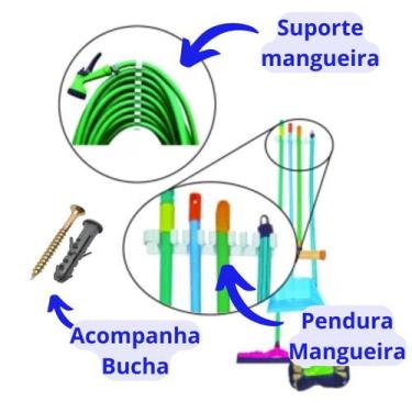 Imagem de 2 Suporte Organizador de Vassouras e Mangueiras com 8 Ganchos Acompanh
