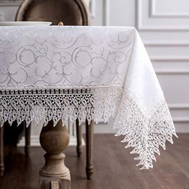 Imagem de ARTABLE Toalhas de mesa de renda com borda de macramê requintada bordada cozinha festiva toalha de mesa de tecido (off-white-4, 55 x 70 polegadas)
