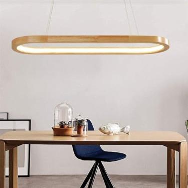 Imagem de Lustre De Madeira De Carvalho Moderno Linear Led Pendente De Luz De Cozinha Ilha Pendurada Lâmpada Regulável Com Controle Remoto Luz De Teto De Madeira Ajustável Em Altura Para Sala De Jant