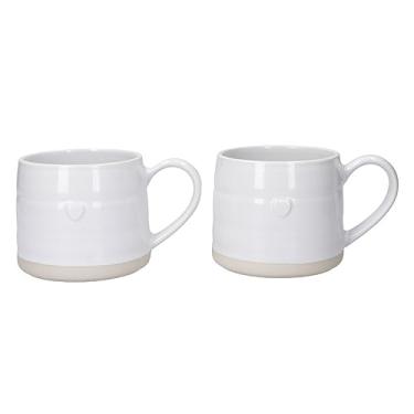 Imagem de MIKASA Canecas de grés da fazenda com corações, conjunto de canecas de 2 peças para chá, café e chocolate quente, 380 ml - caixa de presente, lavável na lava-louças e no micro-ondas