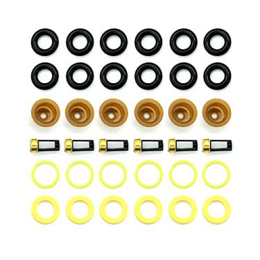 Imagem de HiSport Kits de serviço de reconstrução de injetores de combustível para motores EV1 universais, espaçadores de injetor, tampas de pino de retenção de injetor, filtros de cesta micro injetor – 6 peças/pacote