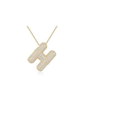 Imagem de Colar de letras de balão para mulheres, pingente de alfabeto inicial de bolha de zircônia cúbica banhado a ouro 18 k declaração delicada joia de presente para meninas adolescentes, Cobre, Sem Pedra Preciosa