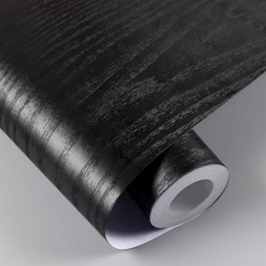 Imagem de Papel de parede autoadesivo de madeira preta, 45 x 600 cm, revestimento de revestimento de prateleira autoadesivo