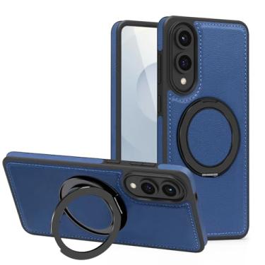 Imagem de Newhalper Capa magnética de couro adequada para Samsung Galaxy S25 Edge [compatível com MagSafe] [Suporte e suporte de anel rotativo de 360 graus] Capa de telefone para Samsung S25 Edge (azul)