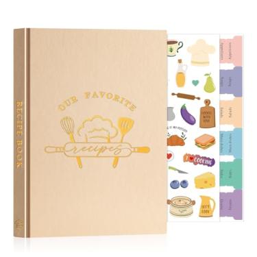 Imagem de Lanpn Caderno de receitas em branco A5 para 70 receitas, capa de couro, impermeável, vazio, caderno de culinária para escrever em suas próprias receitas, livro de receitas com adesivos para organizar