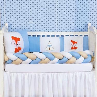 Imagem de Kit Berço Trança Raposinha Feliz Menino 6 Peças Azul - Brucebaby Borda