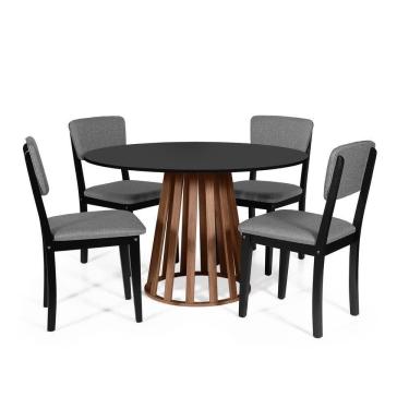 Imagem de Mesa De Jantar Redonda Gabi Pret/nor Com 4 Cadeiras Estofadas Ella Preto/cinza Escuro