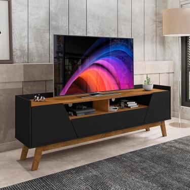 Imagem de Rack Para TV Até 70 Polegadas 180 cm 2 Portas 1 Gaveta Preto Fosco Naturalle Florença Bechara