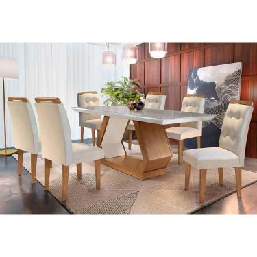 Imagem de Sala De Jantar Completa Alvorada Tampo Madeirado C- Vidro Canto Reto 180x90cm E 6 Cadeiras Imperatriz Imbuia-off White - Suede Creme - Rufato