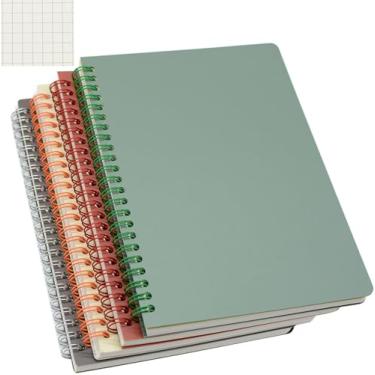 Imagem de Yansanido Caderno espiral, 4 peças de papel milimetrado de plástico espesso A5, 4 cores, 80 folhas - 160 páginas de diários para estudo e anotações (grade - 4 peças vinho, marrom, verde, marfim, A5)