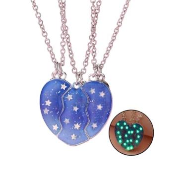 Imagem de Elefezar Colares Best Friends para 3, Joia BFF com estrela luminosa, coração que brilha no escuro, amizade, Adjustable, Metal, Zircônia cúbica