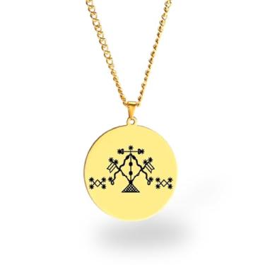 Imagem de Colar Vevê Vodu – Pingente com Símbolos dos Lwas em Aço Inoxidável (Prata, Ouro ou Preto) • Amuleto Espiritual Afro-Caribenho de Proteção, Magia e Fé (Damballa, Dourado)