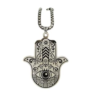 Imagem de Colar Mão de Fátima - "Hand" (Hamsá) em Aço Inoxidável | Amuleto de Proteção Contra Inveja e Energias Negativas – Corrente de 50cm com Pingente 38x30mm + Bolsa de Veludo
