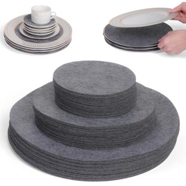 Imagem de Imncya Separadores de armazenamento Plate China, conjunto de 90 e 3 tamanhos, separadores de empilhamento de proteção para China fina, pratos de jantar, xícaras e pires (cinza)
