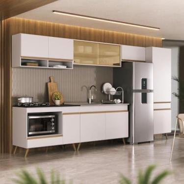 Imagem de Cozinha Modulada Completa Compacta 6 Pçs com Balcão para Cooktop Veneza Multimóveis Mp2276 Branco/dourado