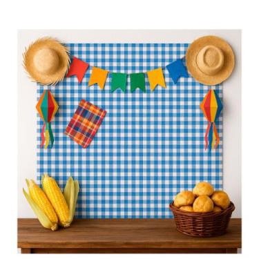 Imagem de Painel TNT Xadrez Azul Festa Junina Decoração arraia Julina - piffe