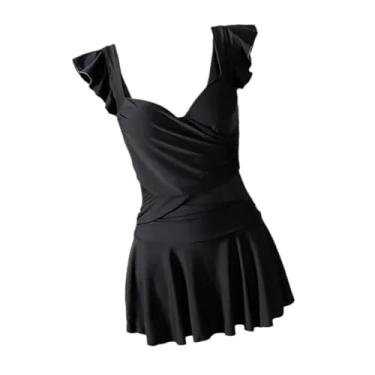 Imagem de kowaku Maiô feminino com saia, sem mangas, cintura alta, decote em V, respirável, elegante, moda praia para piscina, viagens, spa, L